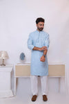 Light Blue Indian net fabric with white cotten silk pajama