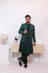 Dark green Royal Raw Silk Suit with Hand-Worked Prince Coat