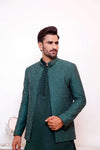 Dark green Royal Raw Silk Suit with Hand-Worked Prince Coat