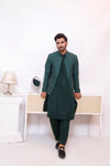 Dark green Royal Raw Silk Suit with Hand-Worked Prince Coat