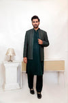 Dark Green prince coat Computer work with row silk suit