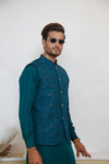 Peacock green  computer work waist coat with raw silk suit