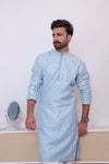 Light Blue Indian net fabric with white cotten silk pajama