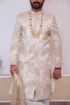 off-White Jakert fabric computer made embroider with hand made work Sherwani